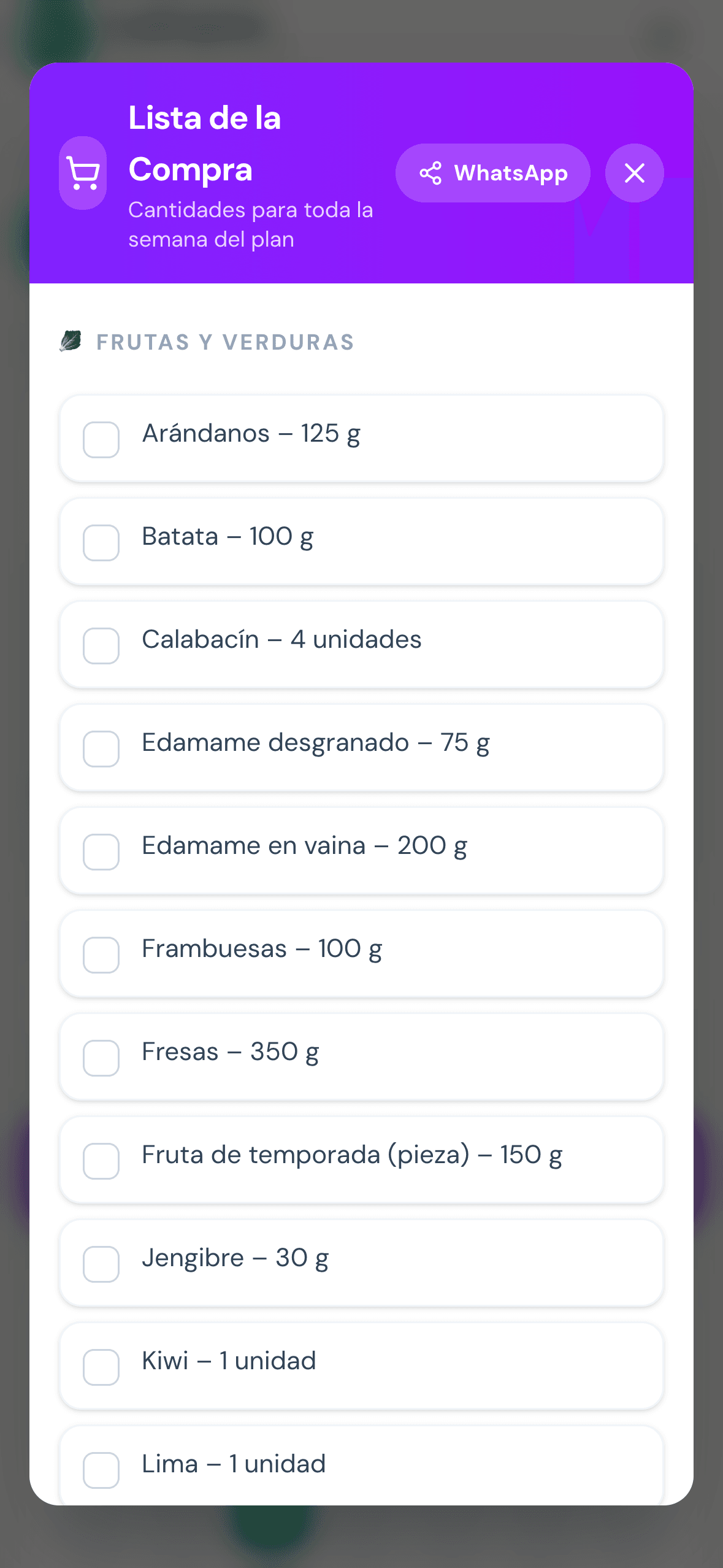 Lista de la compra en la app del paciente