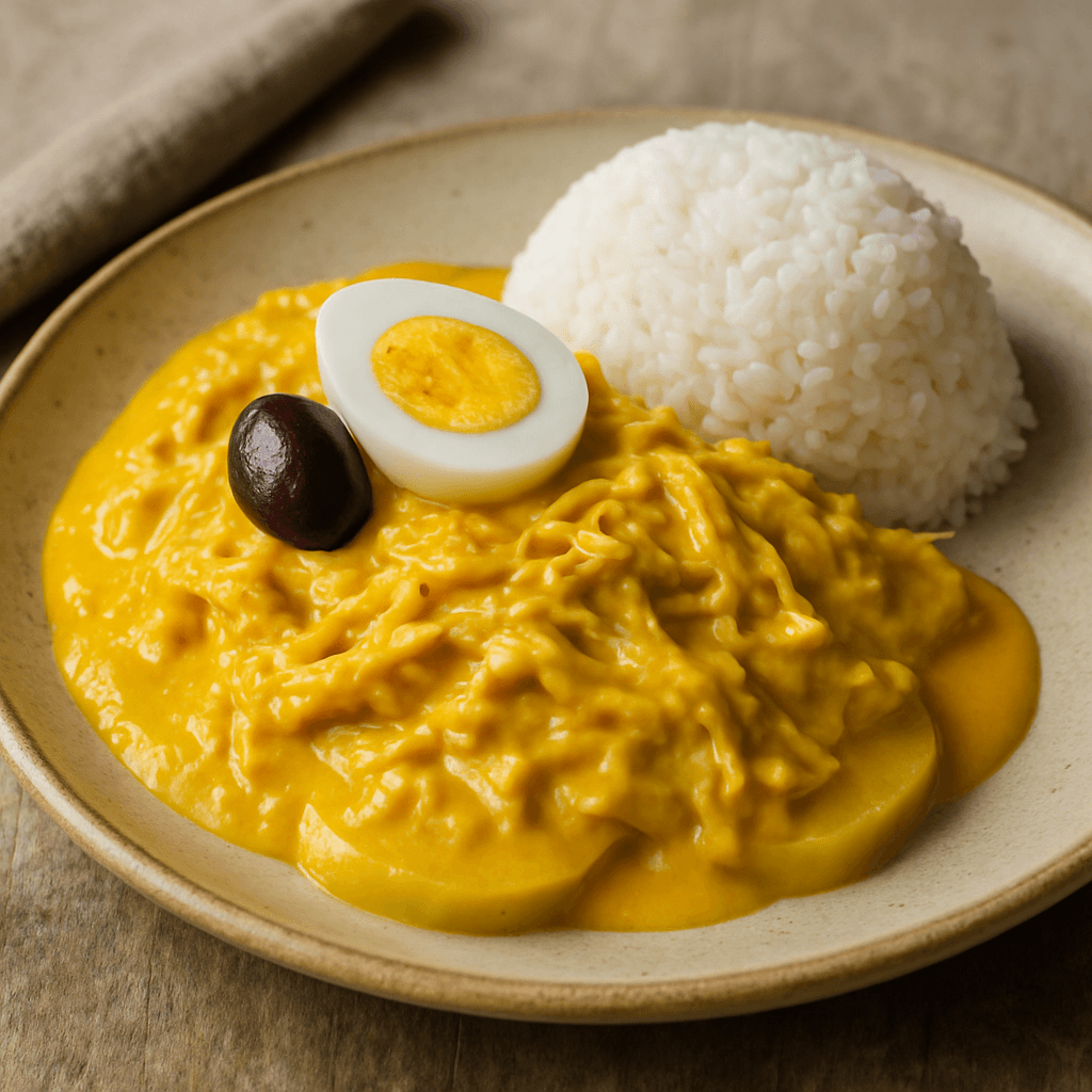 Ají de gallina ligero con papa amarilla y arroz