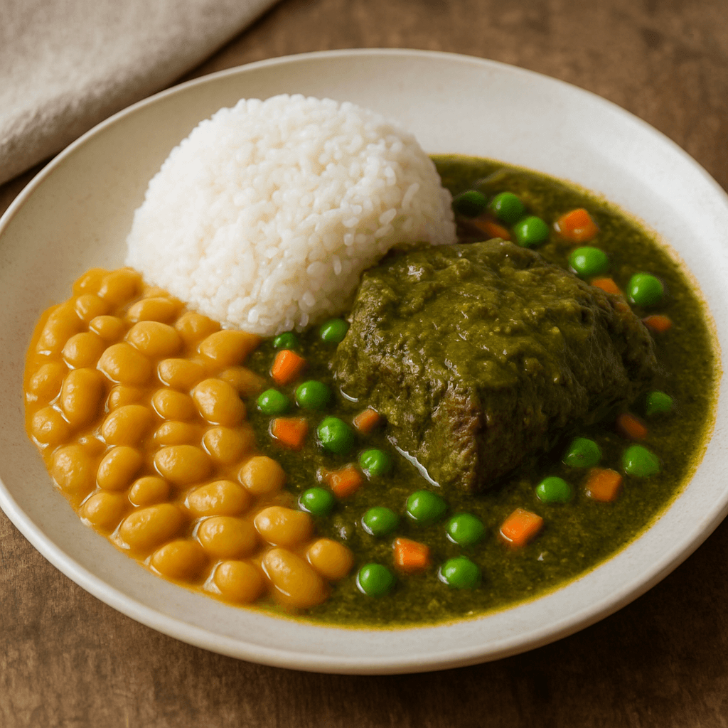 Seco de res con frejoles canarios y arroz
