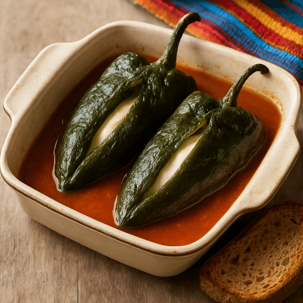 Chiles poblanos rellenos de queso panela