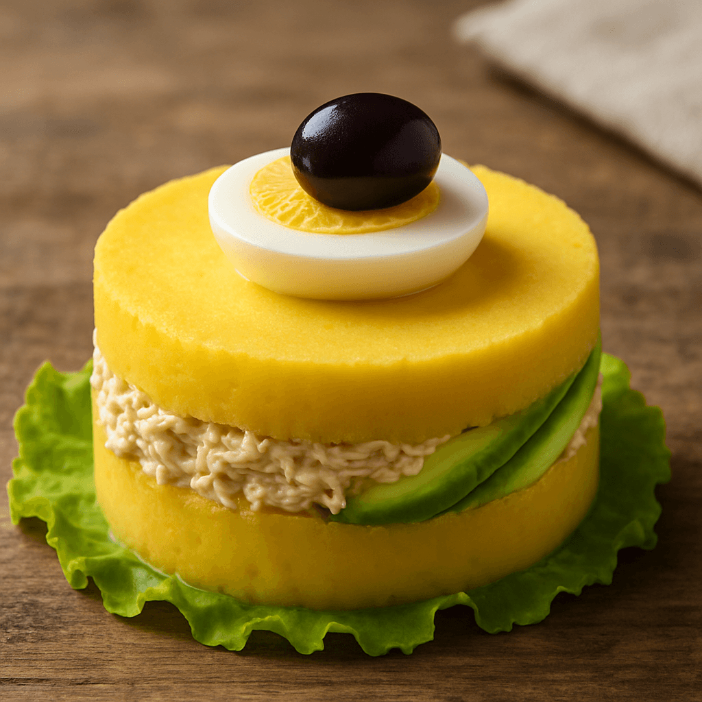 Causa limeña rellena de pollo y palta